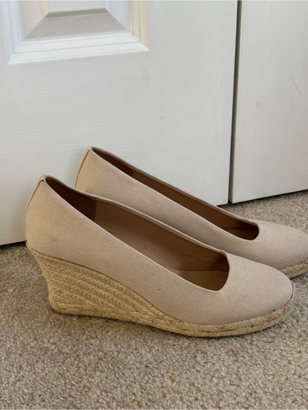 J. Crew Beige Canvas Espadrille Wedge Pumps - Women's